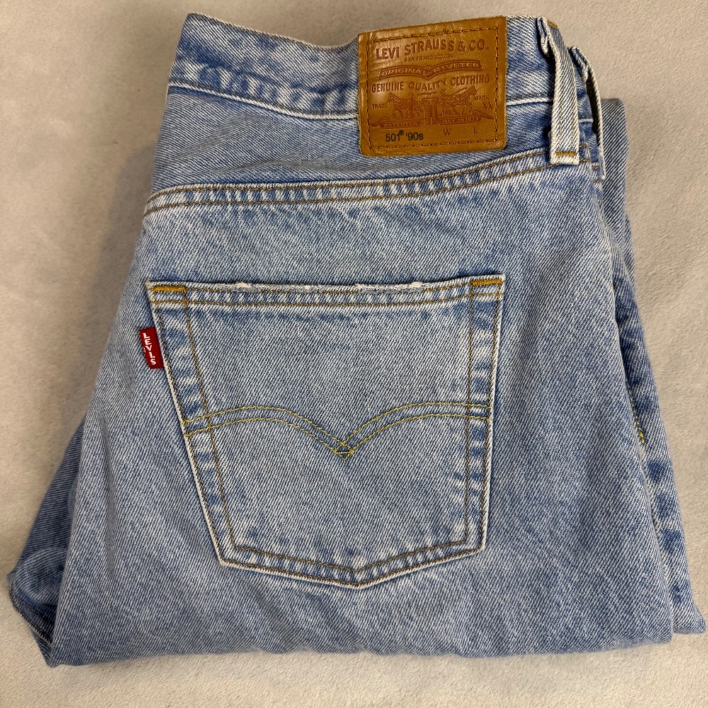 Levis 501 Big E 90s Denim Button Fly Jeans Mens 33x32 Distressed Light Wash